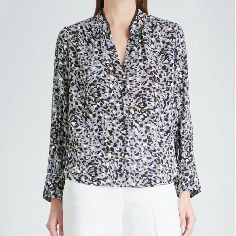 Zadig & Voltaire Tink Leo Crinkle Lace Collar Blouse Size Medium Long Sleeve